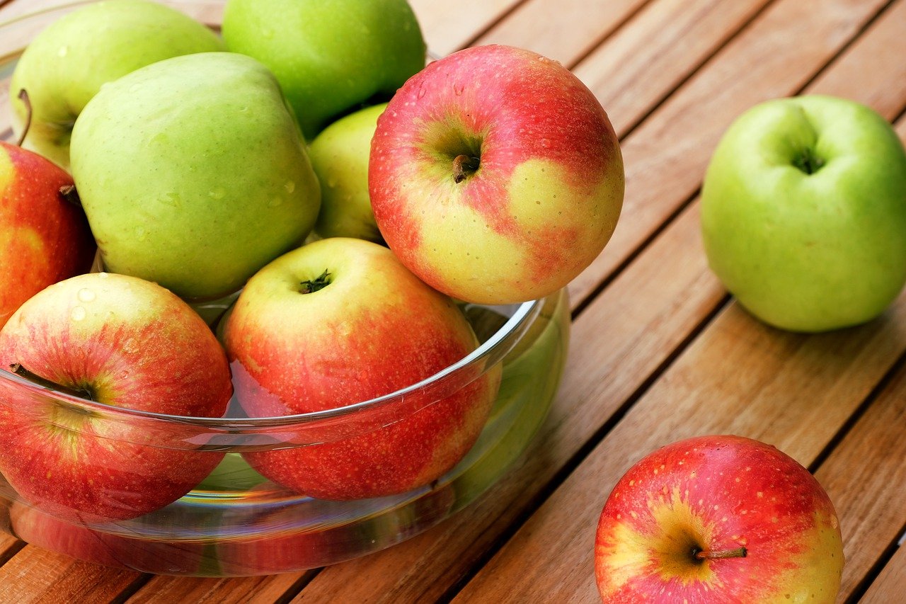 apple, bowl, fresh
